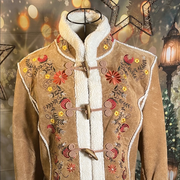 🧥St. John’s Bay Westerncore Embroidered Shearling-Trim Teddy Jacket | Sz Large - Picture 2 of 16